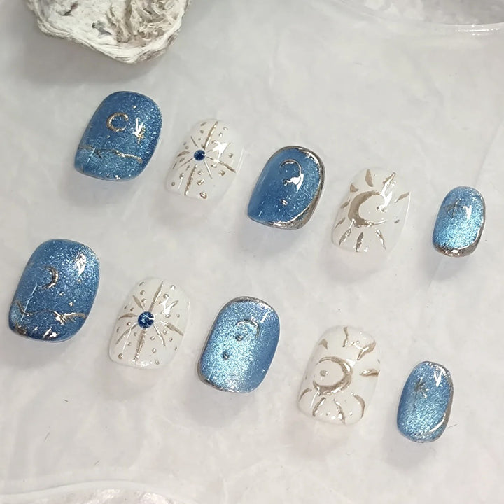 Celestial Themed Press-On Nail Art