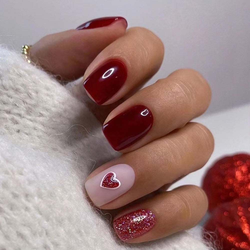Heart-Embellished Glitter Press-On Nails Stornfield