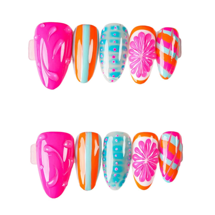 Artistic Press-On Nail Set with Vibrant Designs