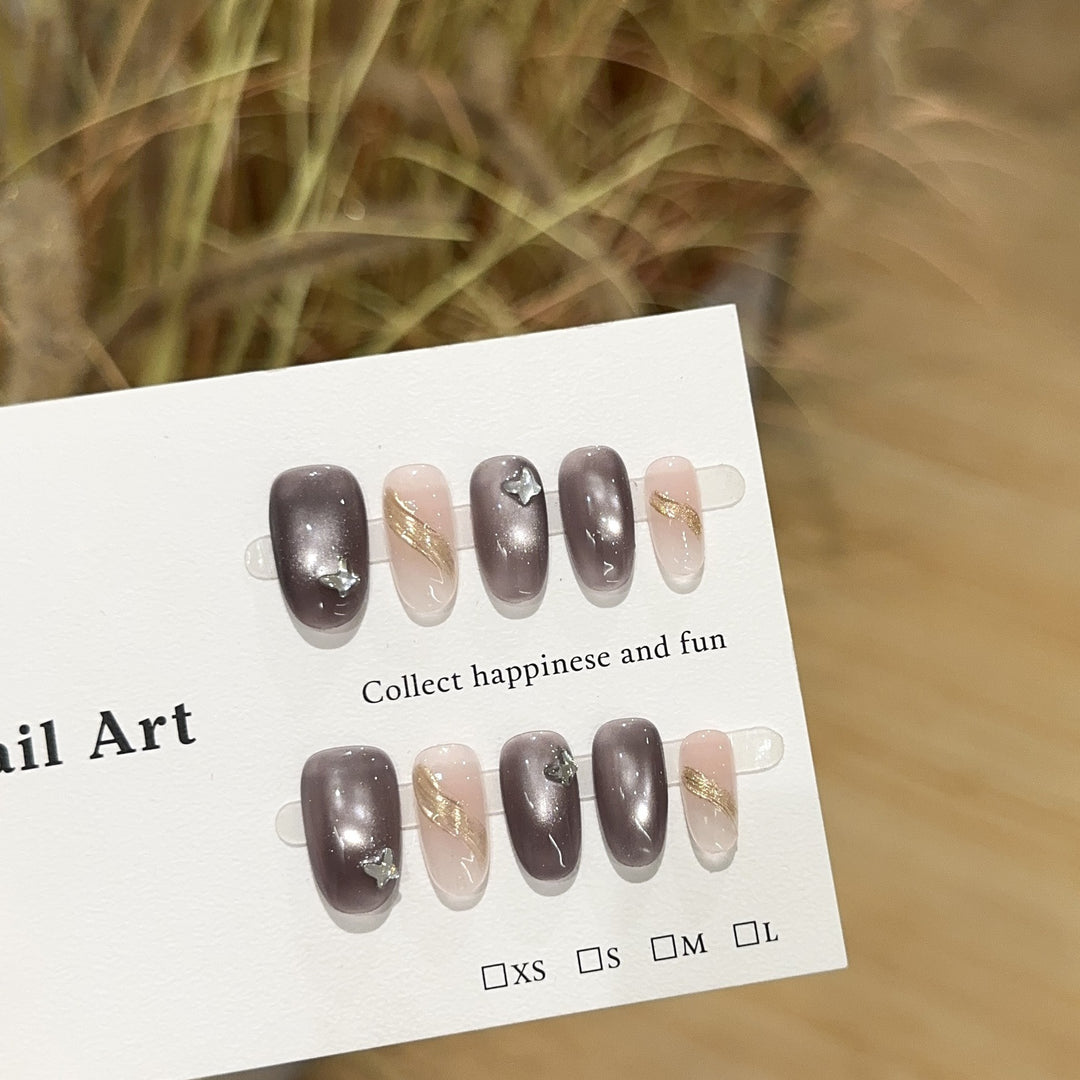 Elegant Press-On Nail Set with Glittering Details