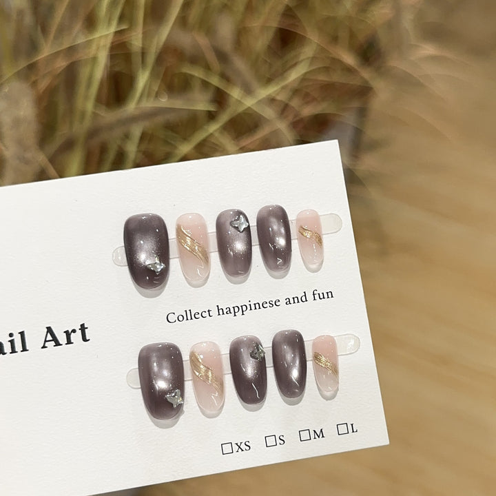 Elegant Press-On Nail Set with Glittering Details