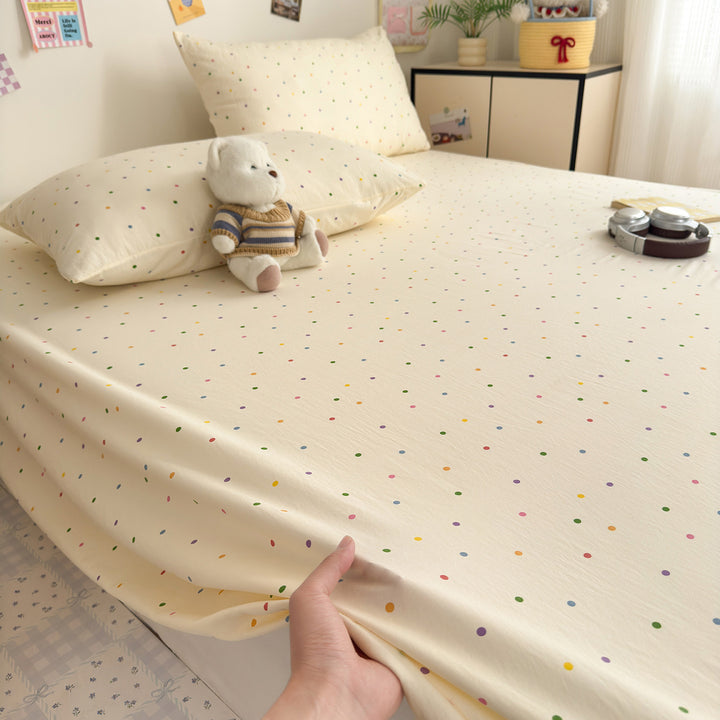 Bow-Print Cotton Sateen Fitted Sheet Set with Pillowcases