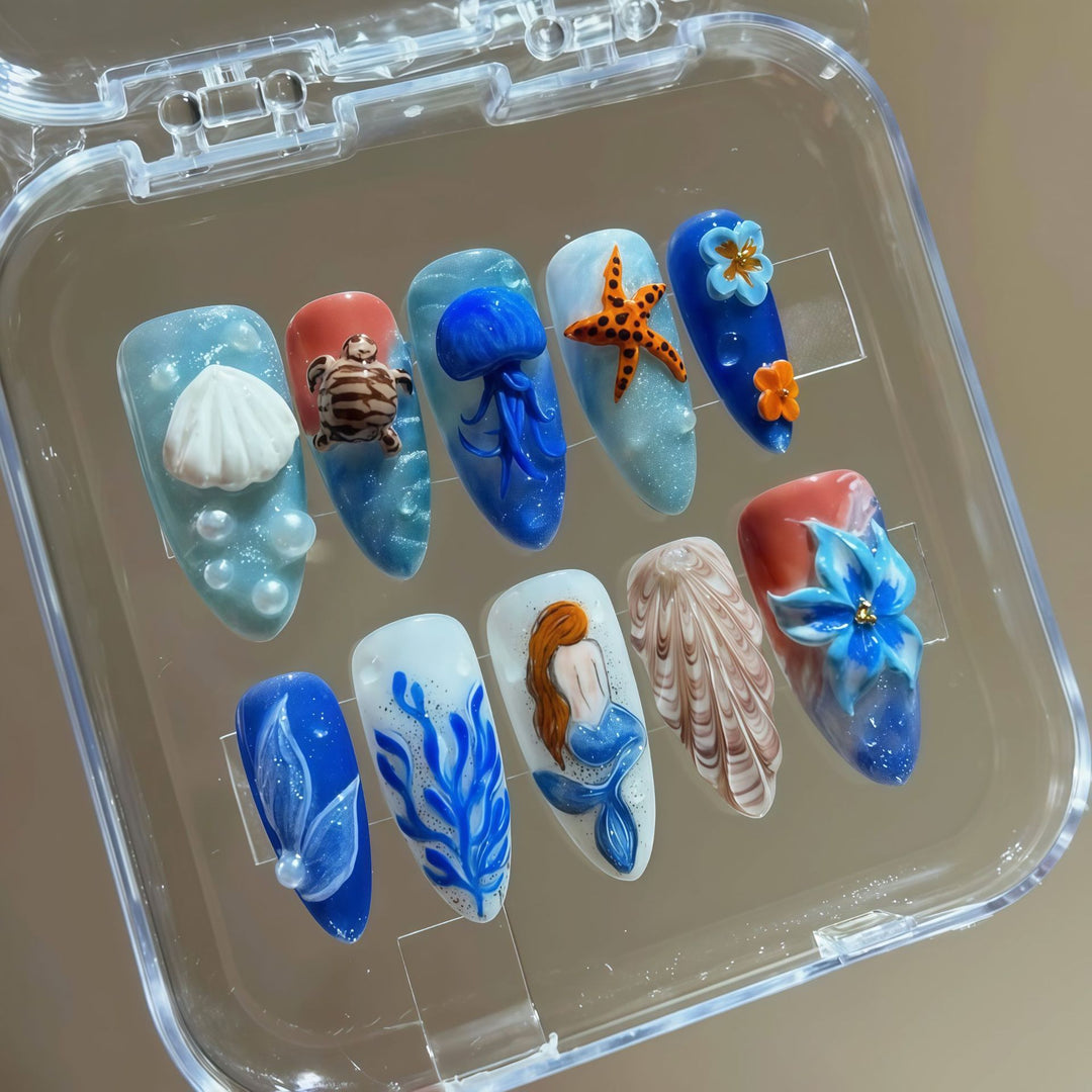 Ocean-Themed Decorative Press-On Nail Art Set
