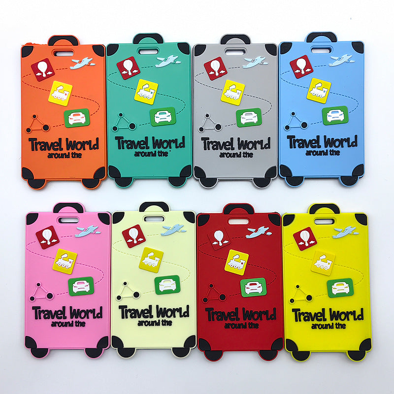 playful silicone luggage tag with clear ID window and embossed travel icons Stornfield