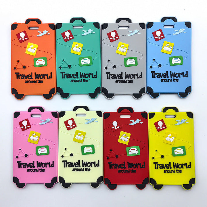 playful silicone luggage tag with clear ID window and embossed travel icons Stornfield
