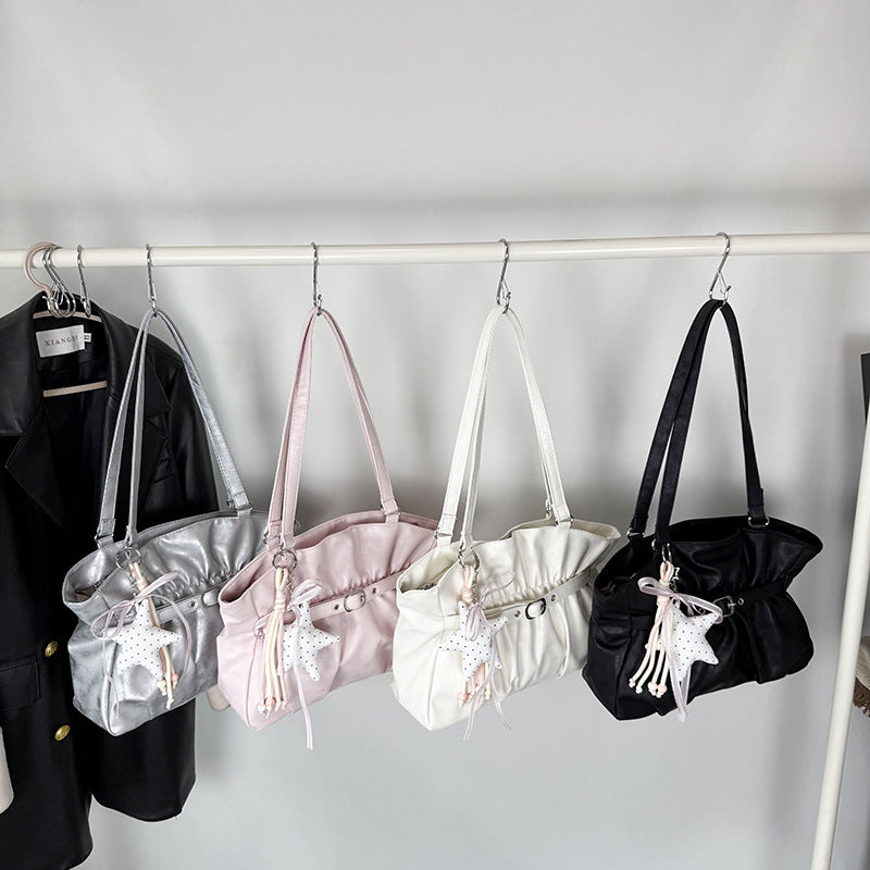 Stylish Soft Leather Handbag with Accessory