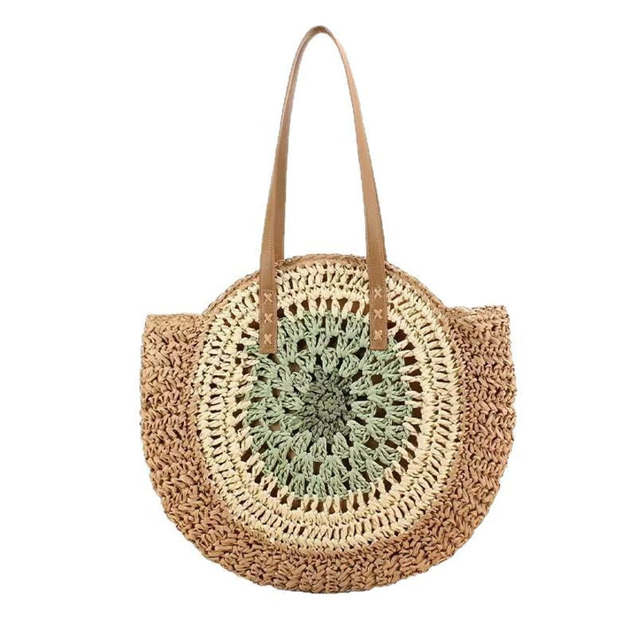 Macrame Beach Bag with Brown Leather Handles Stornfield