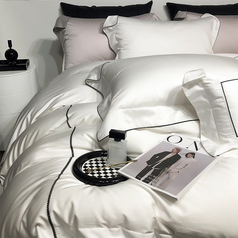 Luxury Satin Duvet Cover Set with Piped Edge and Hypoallergenic Microfiber