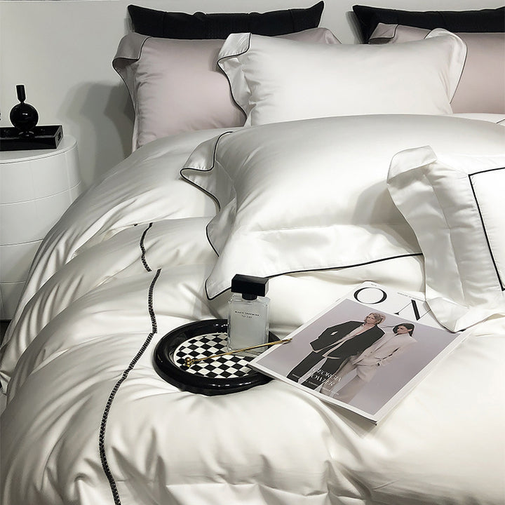 Luxury Satin Duvet Cover Set with Piped Edge and Hypoallergenic Microfiber