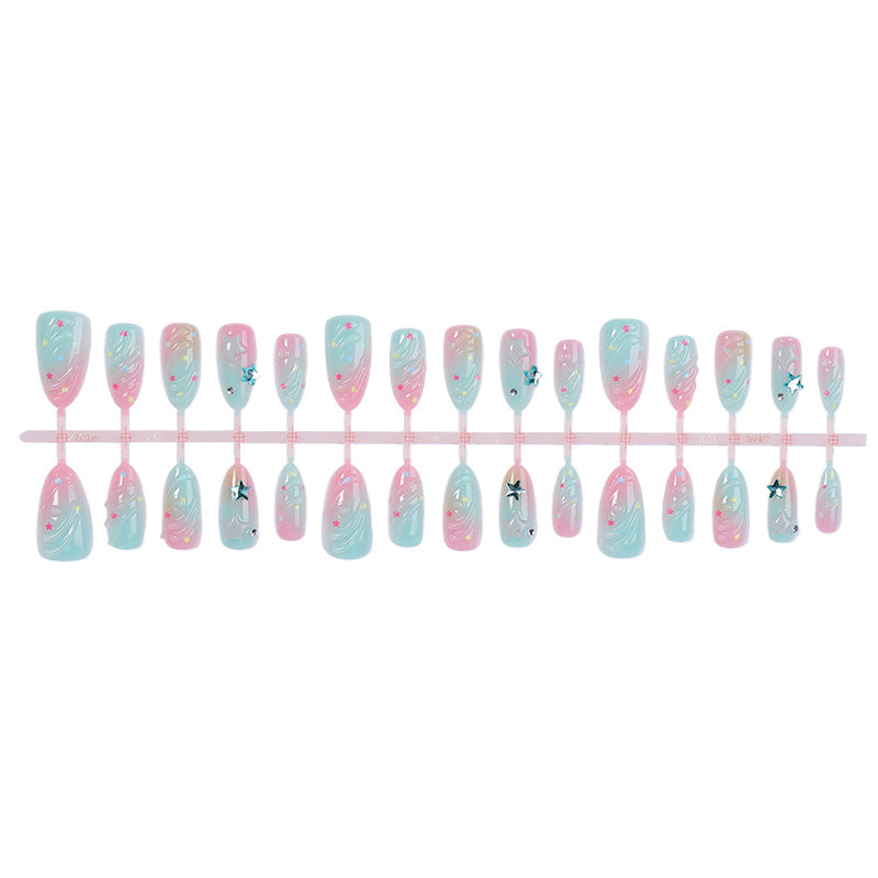 Artistic Press-On Nail Set with Star and Wave Design Stornfield