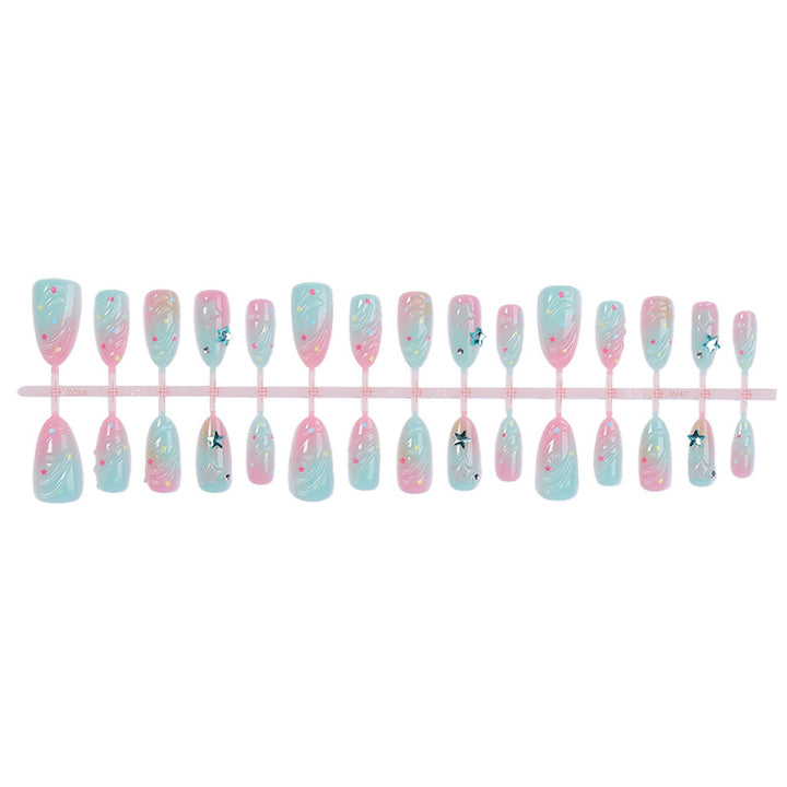 Artistic Press-On Nail Set with Star and Wave Design Stornfield