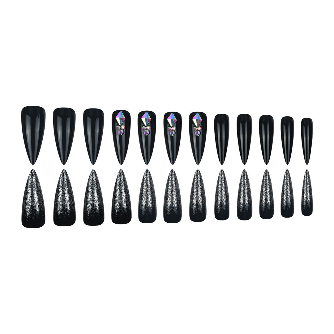 Stiletto Press-On Nail Set with Glitter and Gem Accents Stornfield
