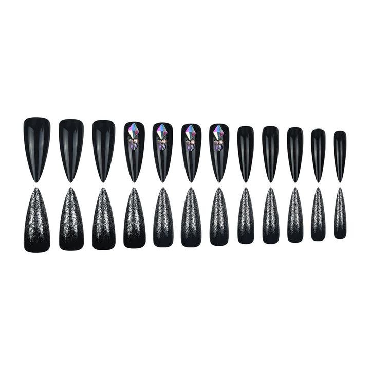 Stiletto Press-On Nail Set with Glitter and Gem Accents Stornfield