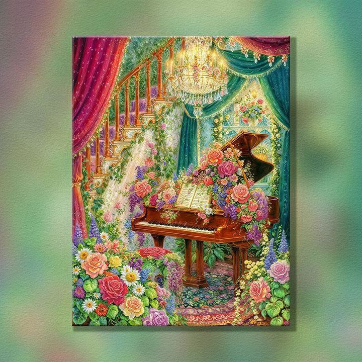 Elegant Floral Piano Scene Wall Art Stornfield
