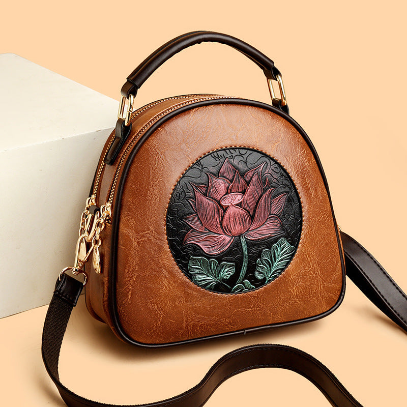 Artistic Floral Embossed Handbag