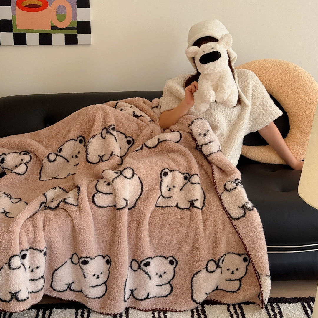 Plush Sherpa Fleece Throw Blanket with Cartoon Dog Motif
