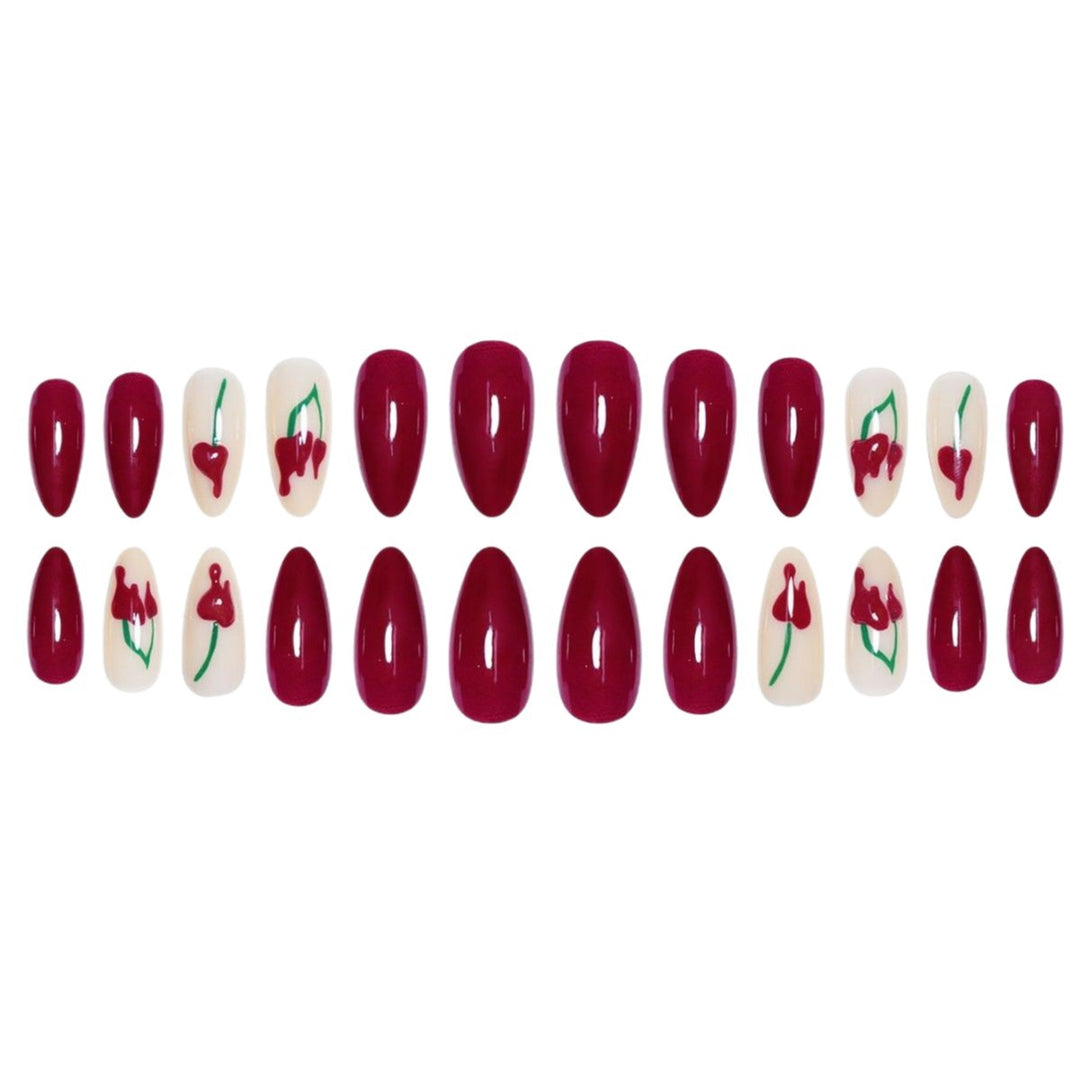 Artistic Press-On Nail Extensions with Cherry Design Stornfield