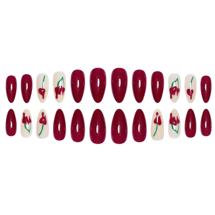 Artistic Press-On Nail Extensions with Cherry Design Stornfield