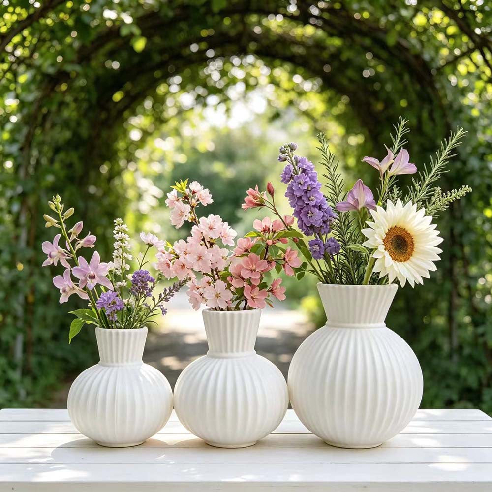 Elegant Ribbed Ceramic Vase Stornfeild