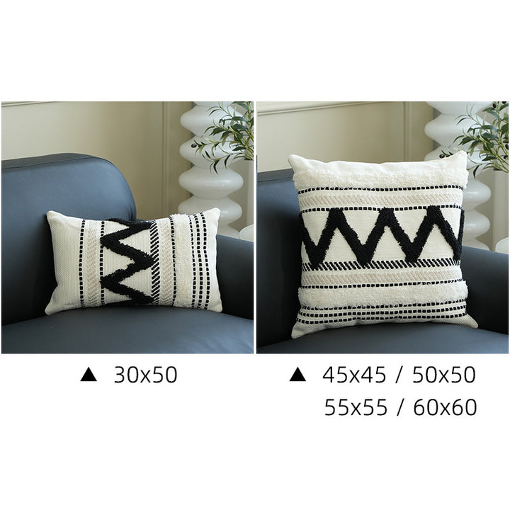 Rectangular Woven Lumbar Decorative Pillow with Tufted Diamonds and Tassels