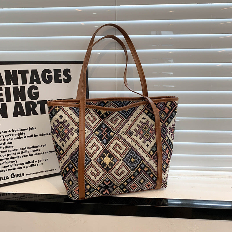 Artistic Woven Tote Handbag