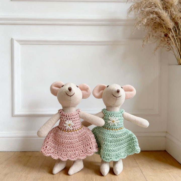 Handmade Organic Cotton Knit Mouse Plush Doll Set