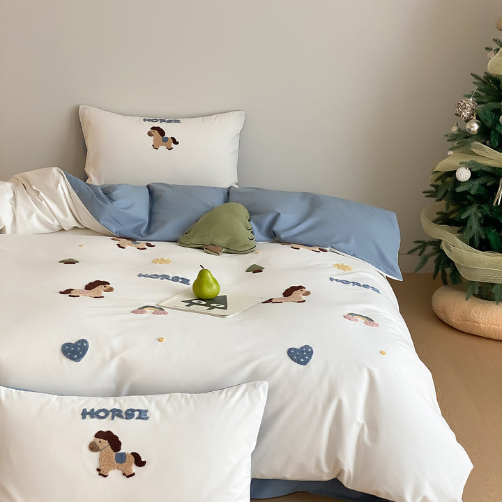 Nautical Embroidered Cotton Duvet Cover Set