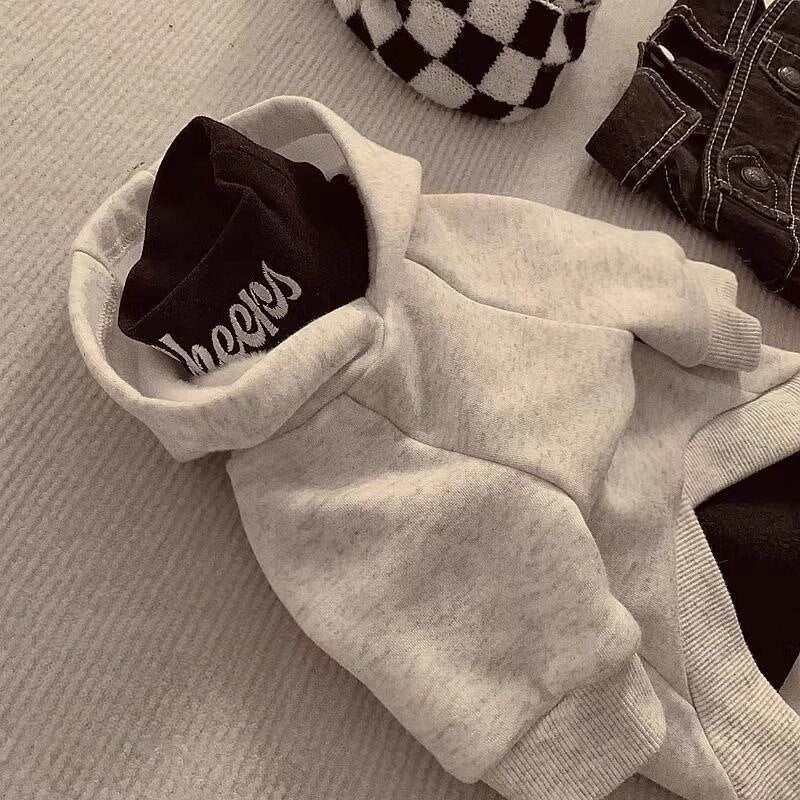 Small Dog Cotton Fleece Pullover Hoodie with Ribbed Cuffs and Daisy Print