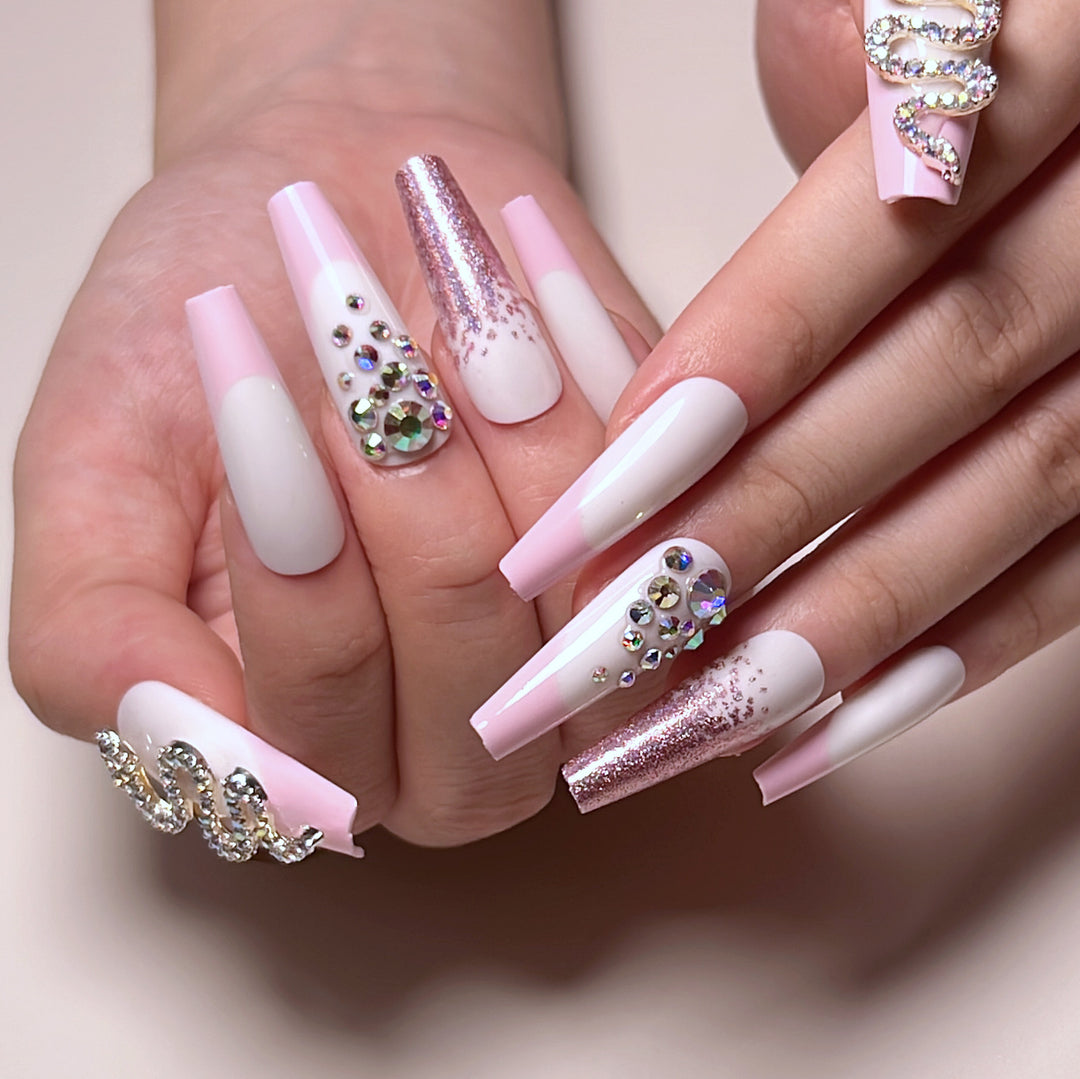 Artful Nail Extensions with Glitter and Rhinestone Decorations Stornfield