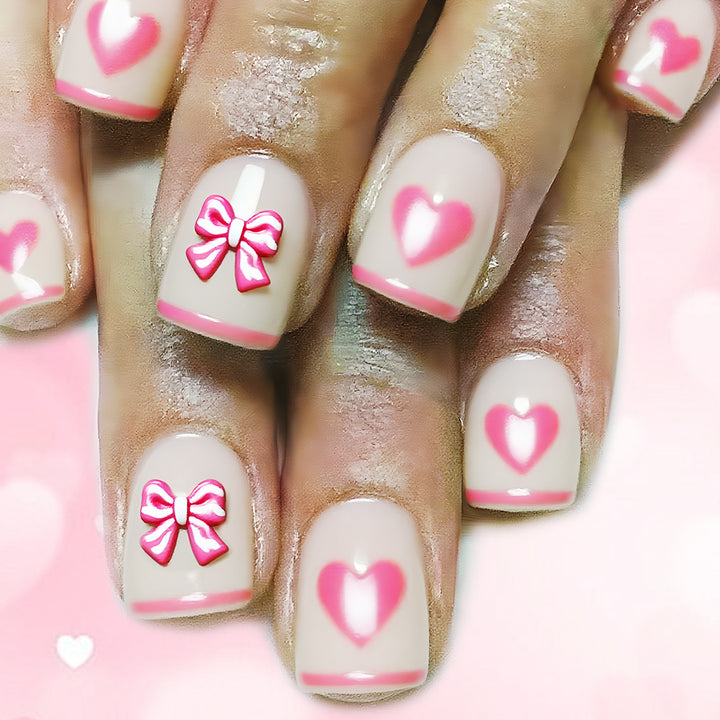 Heart and Bow-Embellished Press-On Nail Art Stornfield