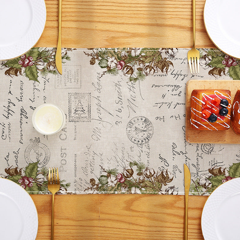 Botanical Watercolor Cotton-Linen Table Runner with Durable Hem