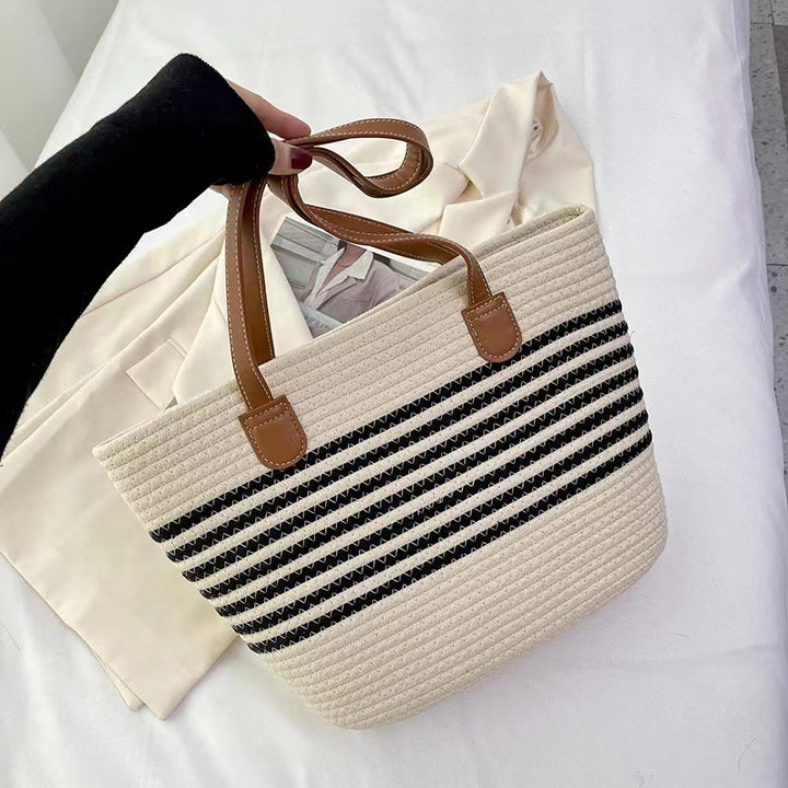 Elegant Tote Bag Made of Woven Bast Material with Robust Leather Accents Stornfield
