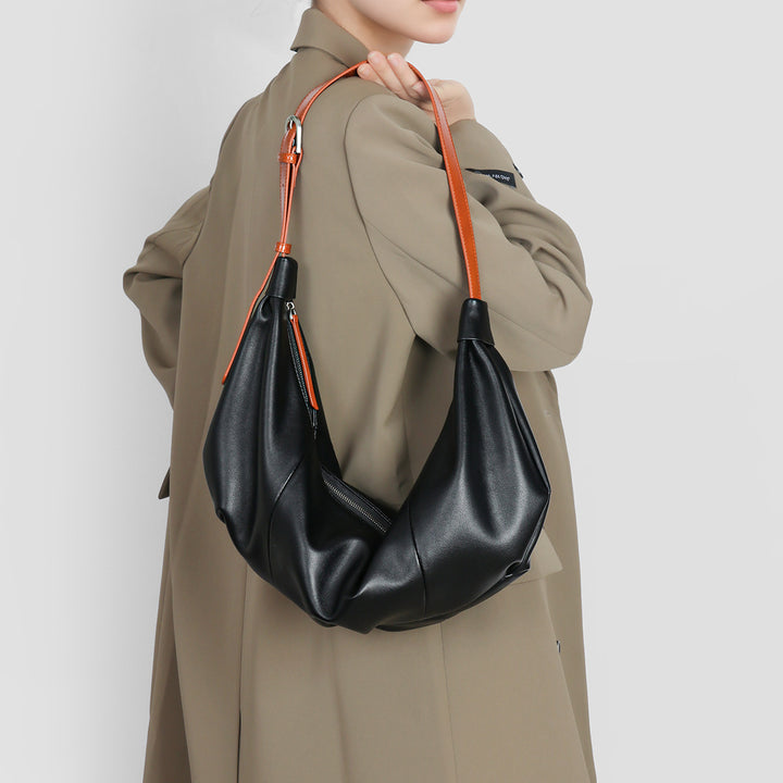 Slouchy Crescent Leatherette Hobo Shoulder Bag with Adjustable Strap
