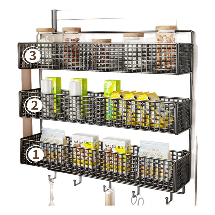 Over-Refrigerator Vertical Hanging Mesh Storage Rack with Deep Baskets and Hook Rail