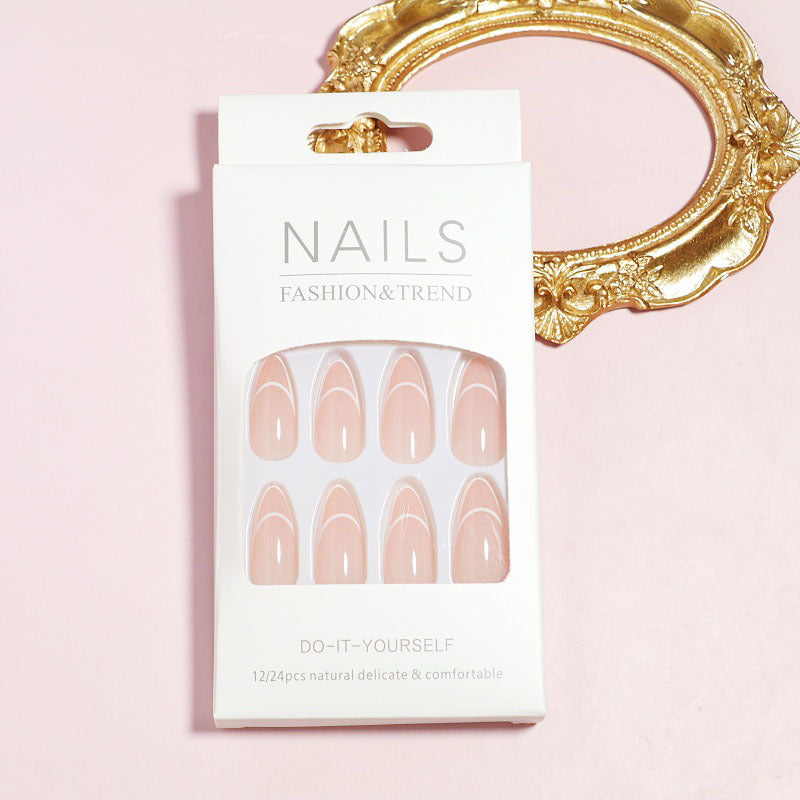 Almond-Shaped Press-On Nails with Elegantly Curved French Tips Stornfield