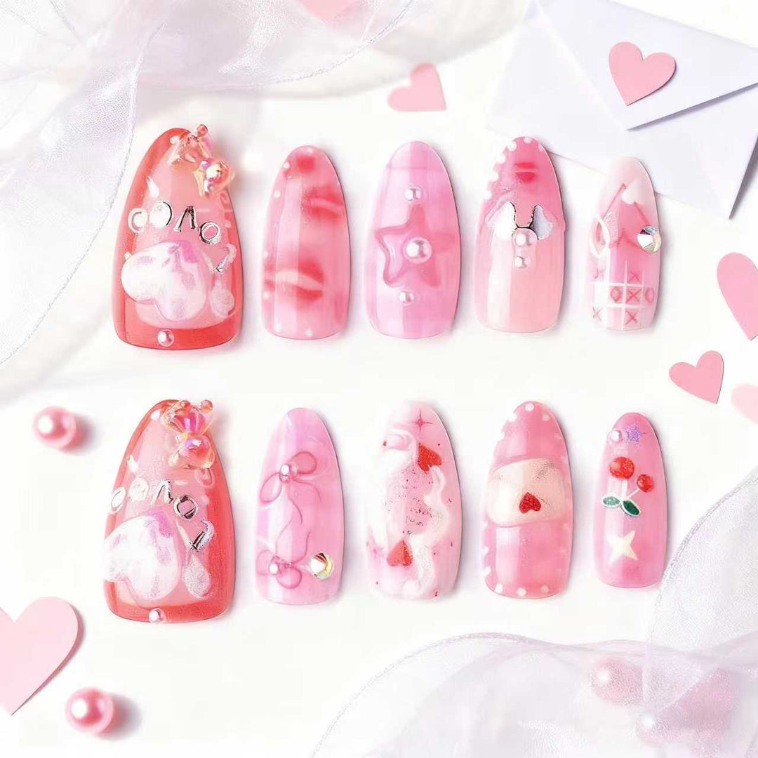 Artistic Heart-Themed Press-On Nail Art Set Stornfield