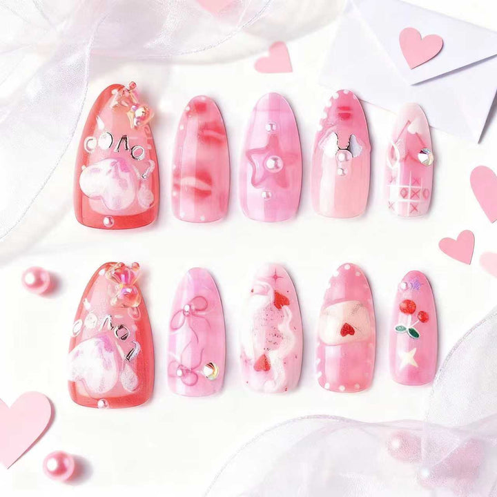 Artistic Heart-Themed Press-On Nail Art Set Stornfield