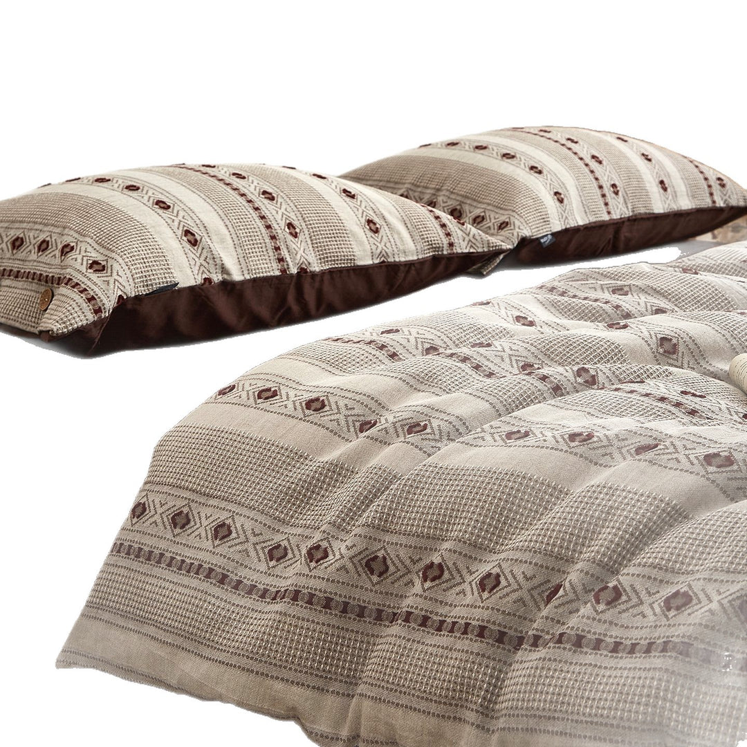 Striped Woven Cotton Duvet Cover Set with Button Closure & Reversible Solid Back