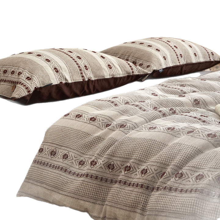 Striped Woven Cotton Duvet Cover Set with Button Closure & Reversible Solid Back
