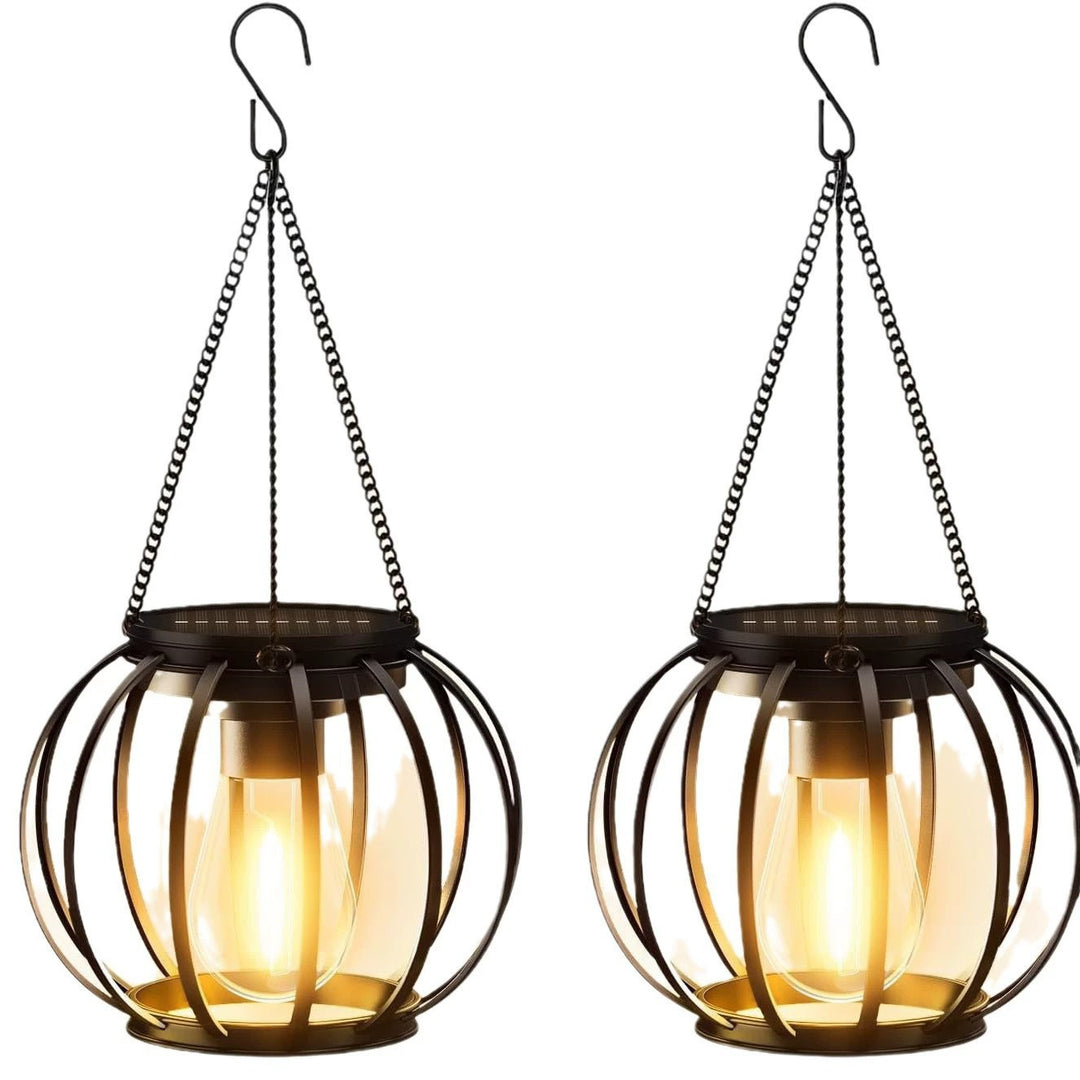Solar Hanging Outdoor Lanterns With Vintage-Style LED Filament Bulb And Metal Cage Waterproof Suspension Stornfield