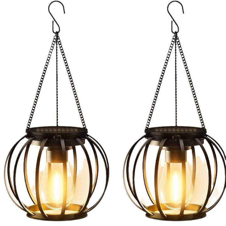 Solar Hanging Outdoor Lanterns With Vintage-Style LED Filament Bulb And Metal Cage Waterproof Suspension Stornfield