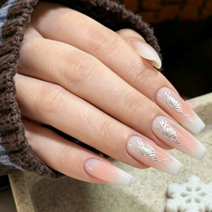 Elegant Artificial Nails with Delicate Butterfly Design Stornfield