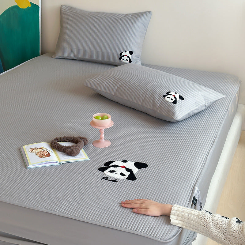Quilted Fitted Mattress Topper with Embroidered Panda Motif