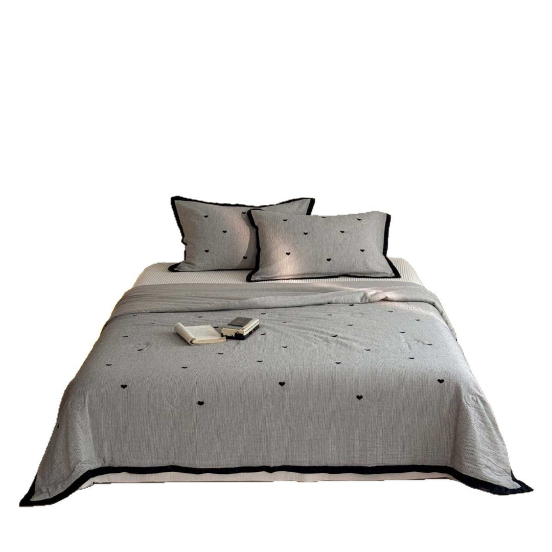 Quilted Lightweight Cotton Bedspread with Fine Pinstripe Texture and Contrast Piping