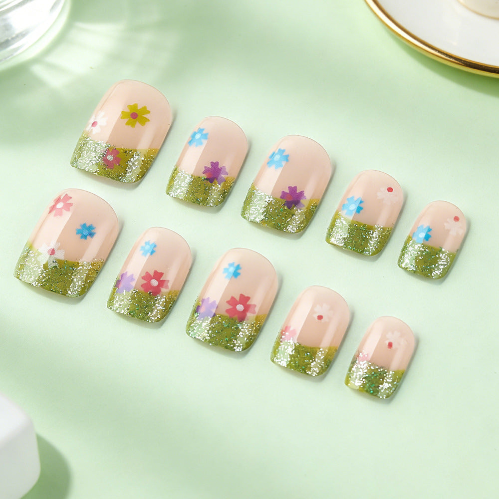 Floral Glitter Tip Nail Art Design Stornfield