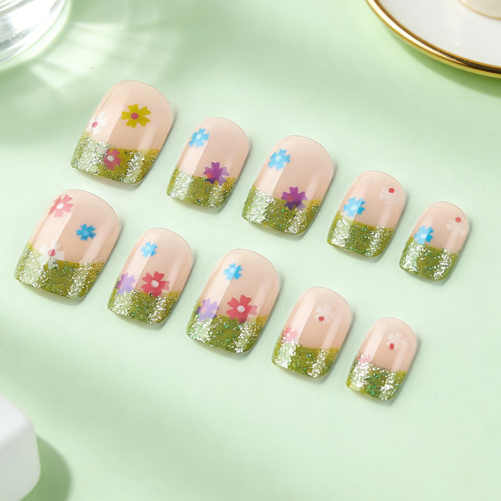 Floral Glitter Tip Nail Art Design Stornfield