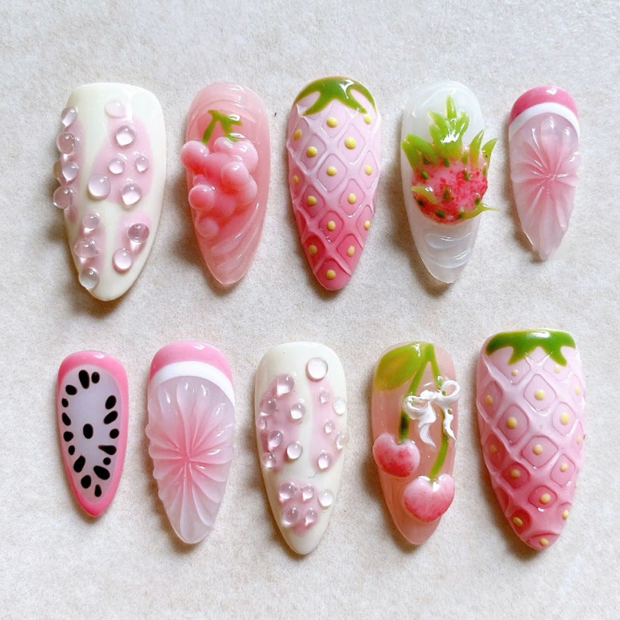 Artistic Fruit-Themed Press-On Nail Art Set Stornfield