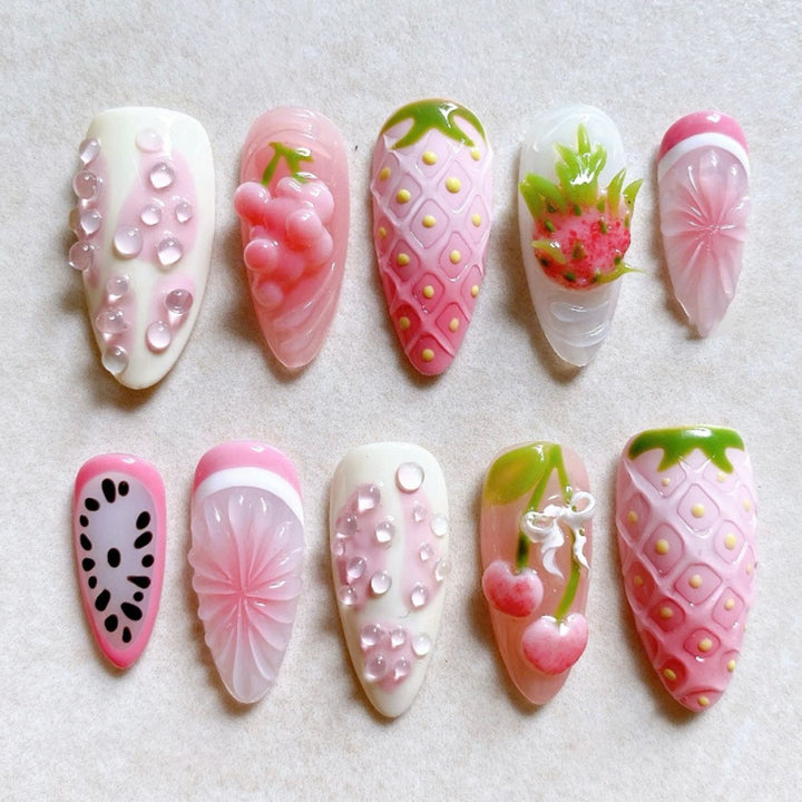 Artistic Fruit-Themed Press-On Nail Art Set Stornfield