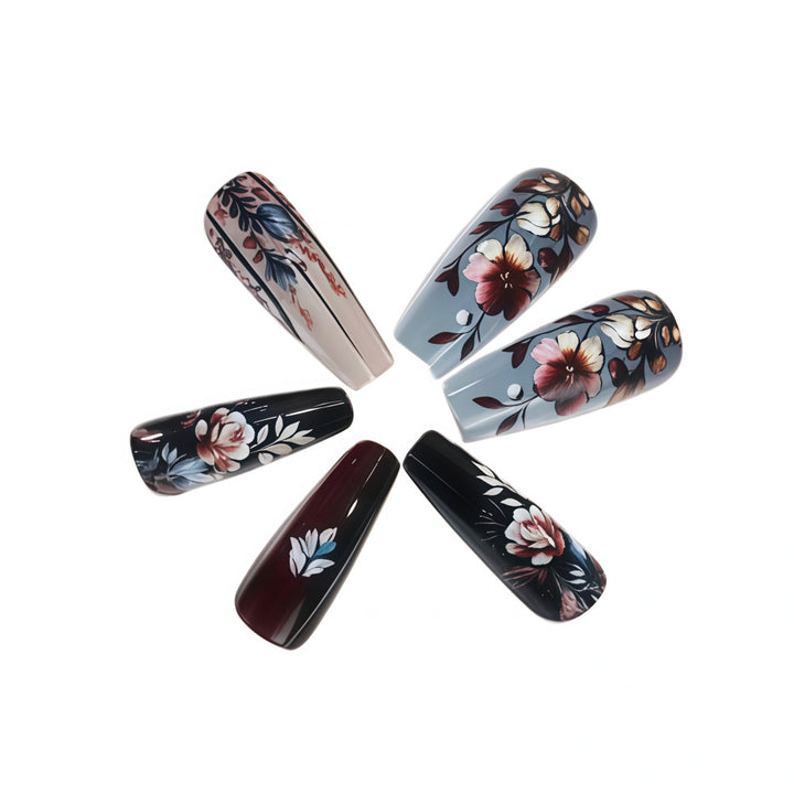 Artificial nails with floral design and luxurious finish Stornfield