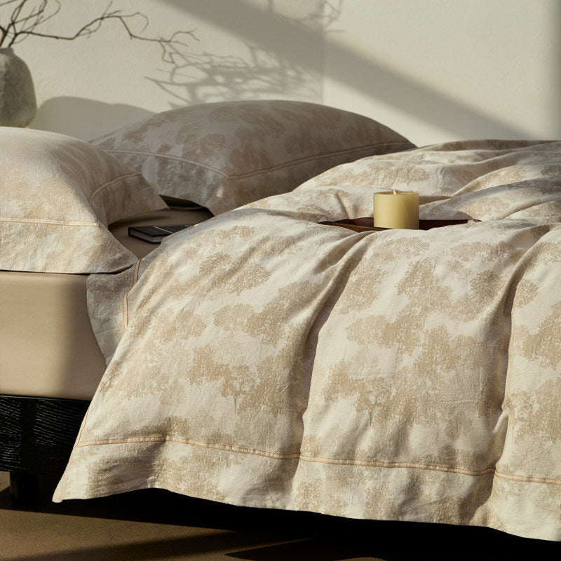 Botanical Jacquard Cotton-Sateen Duvet Cover Set with Contrast Piping